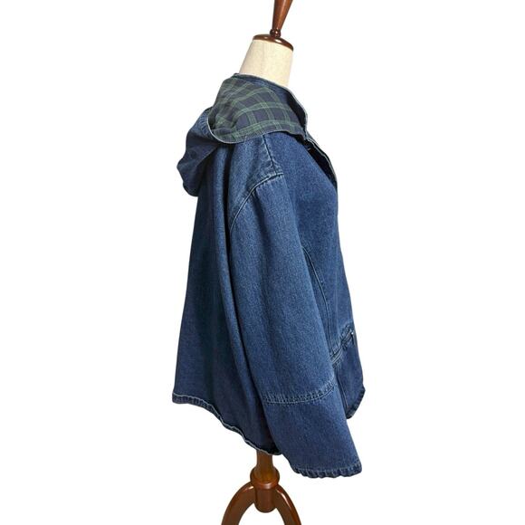 Vintage NorthStyle Denim Chore Jacket Hooded Plaid Flannel Lined Zip Up XL Women - Picture 3 of 9